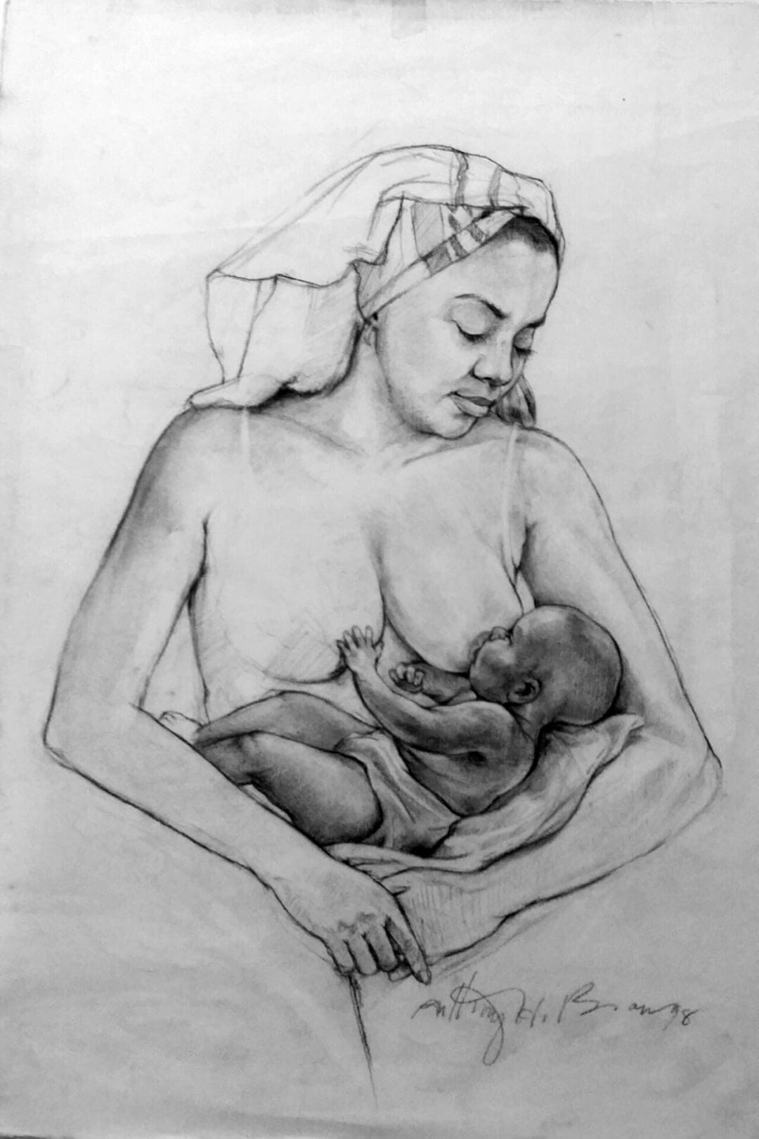 Woman breast feeding baby boy