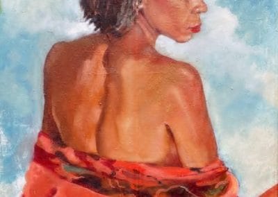 Oil painting of a woman with an exposed back
